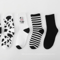 Ins fashion socks autumn winter style cow black and white striped socks sweet fashion socks for women